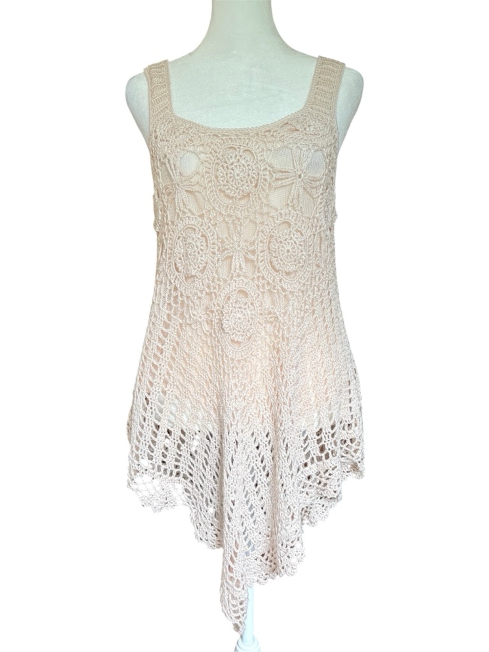 Mak Sweater Crochet Tank Tunic in cream size medium